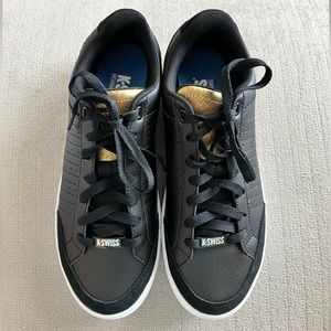 K Swiss Women’s Court Block Low, Black/ Gold Panther, size 9.5 NIBWOT